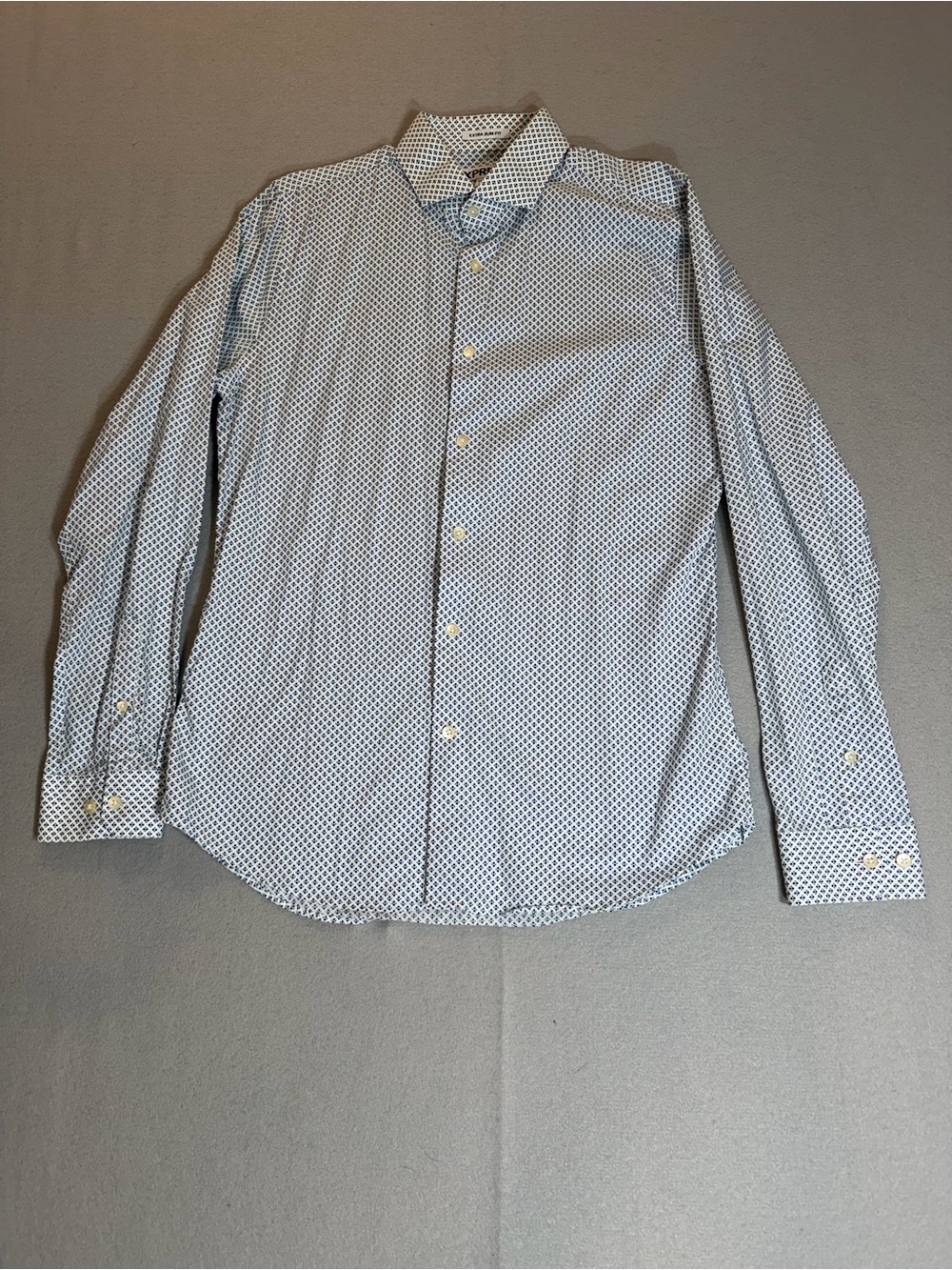 Express Extra Slim Fit Geometric Print Button Down Dress Shirt M 15-15½ Blue